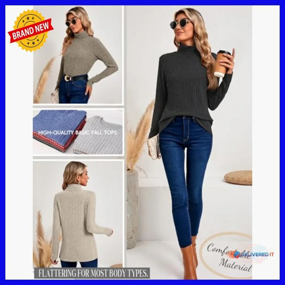 Slim Fit Turtleneck Sweater 3 Pack Lightweight Pullover Long Sleeve Tops